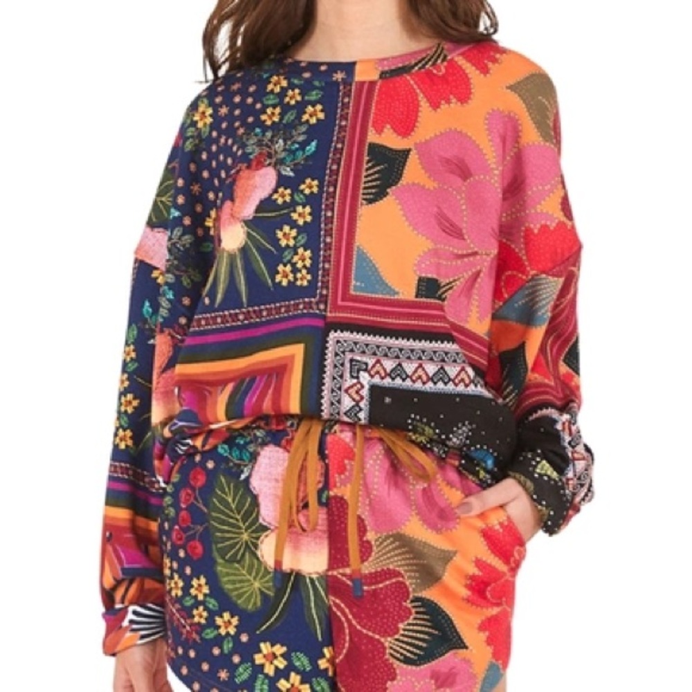Farm Rio mixed scarves sweatshirt